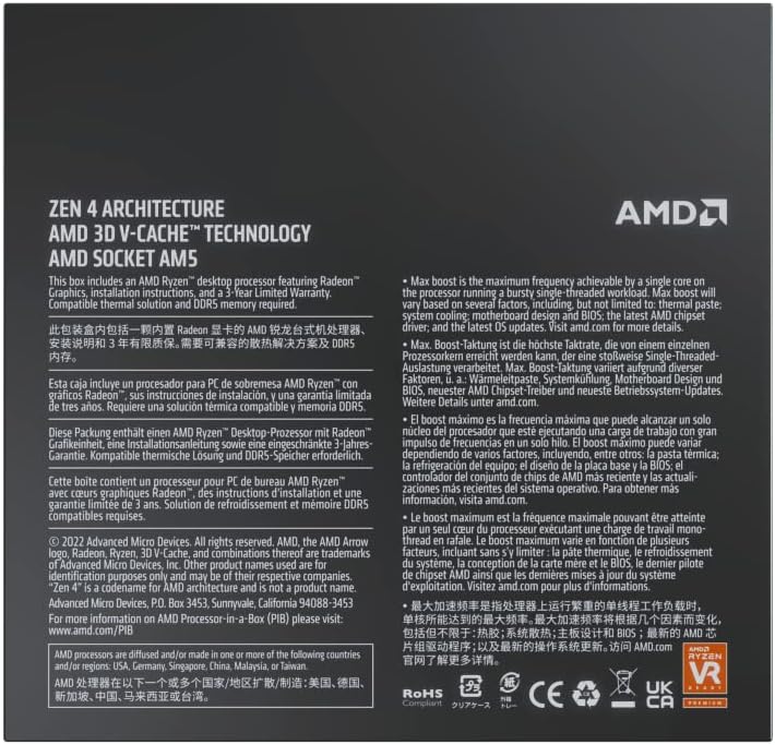 Cpu Amd Ryzen 7 7800X3D BOX AM5 4.2GHz con 3D V Cache technology