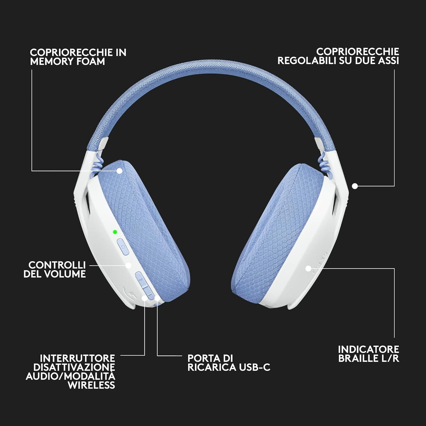 Logitech G G435 LIGHTSPEED Cuffie Gaming Wireless Bluetooth Bianco