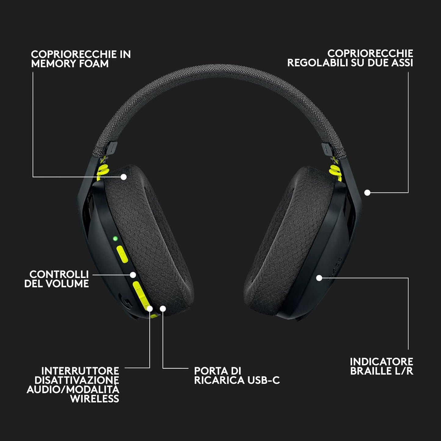 Logitech G G435 LIGHTSPEED Cuffie Gaming Wireless Bluetooth Nero