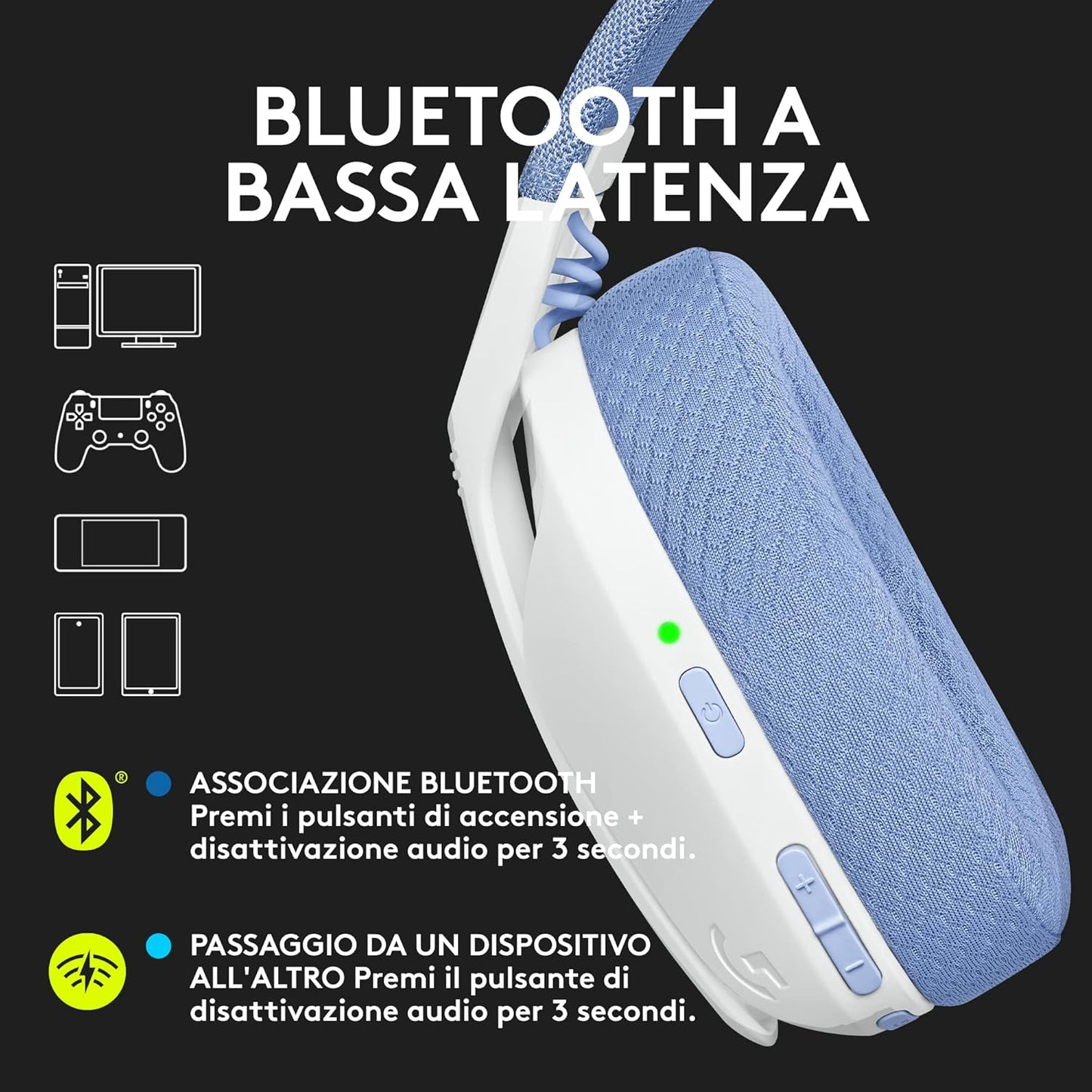 Logitech G G435 LIGHTSPEED Cuffie Gaming Wireless Bluetooth Bianco