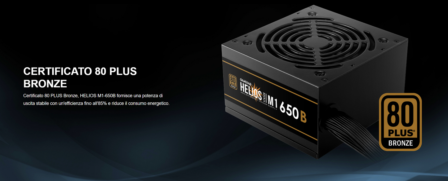 Alimentatore Gamdias HELIOS M1-650B – 650W, cablato, Certificazione 80 PLUS Bronze