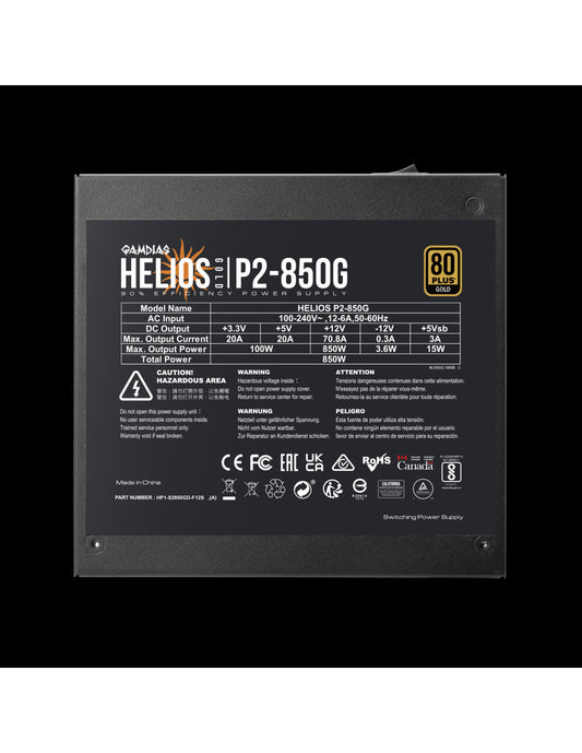GAMDIAS ALIM HELIOS P2-850G 850W 80+ GOLD MODULAE ATX3.1 PCi 5.1 120mm HFAN
