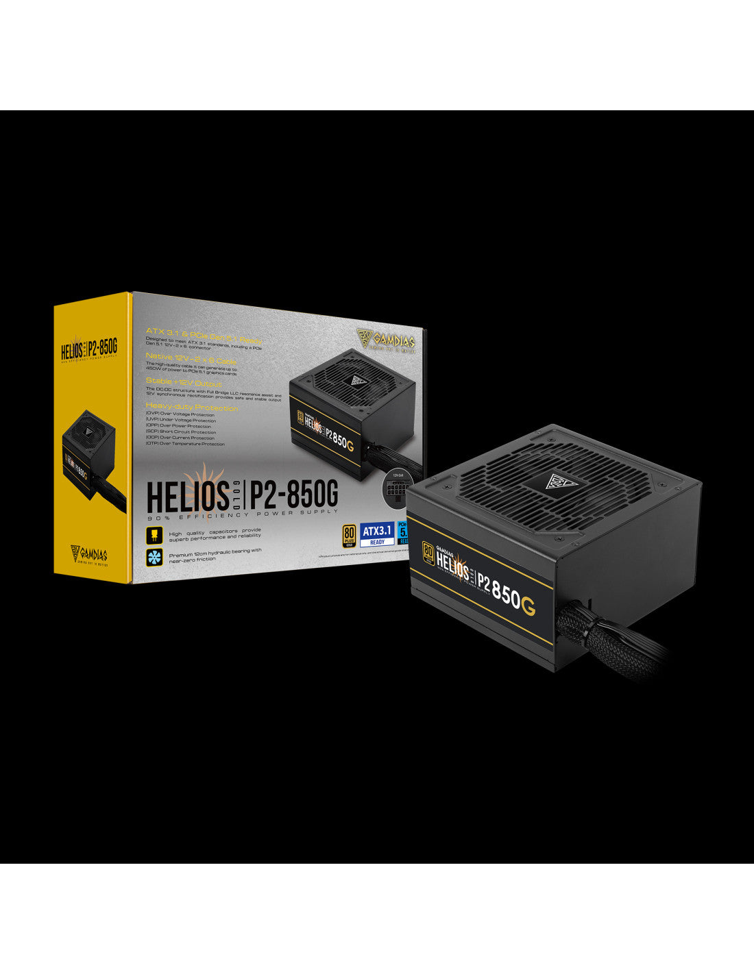 GAMDIAS ALIM HELIOS P2-850G 850W 80+ GOLD MODULAE ATX3.1 PCi 5.1 120mm HFAN