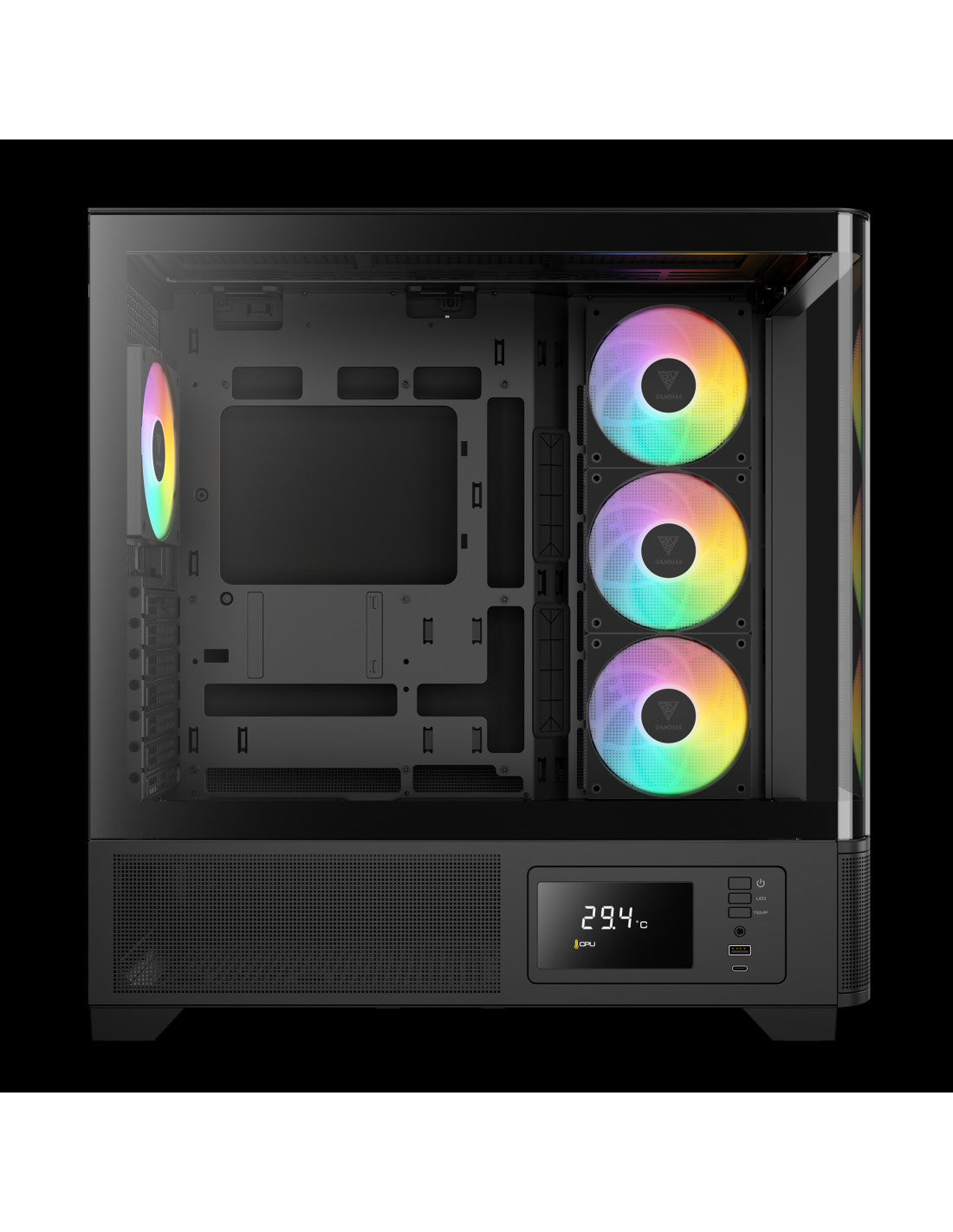 GAMDIAS CASE MID TOWER ATLAS P2 CG 2xTG 4x120mm ARGB+HUB DISPLAY