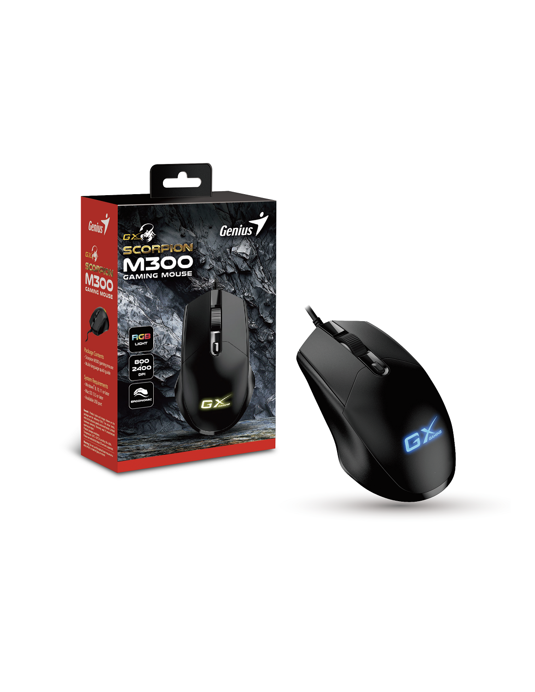 GENIUS MOUSE GAMING USB SCORPION M300 7*RGB 6 BUTTONS 800-2400DPI 1.5m