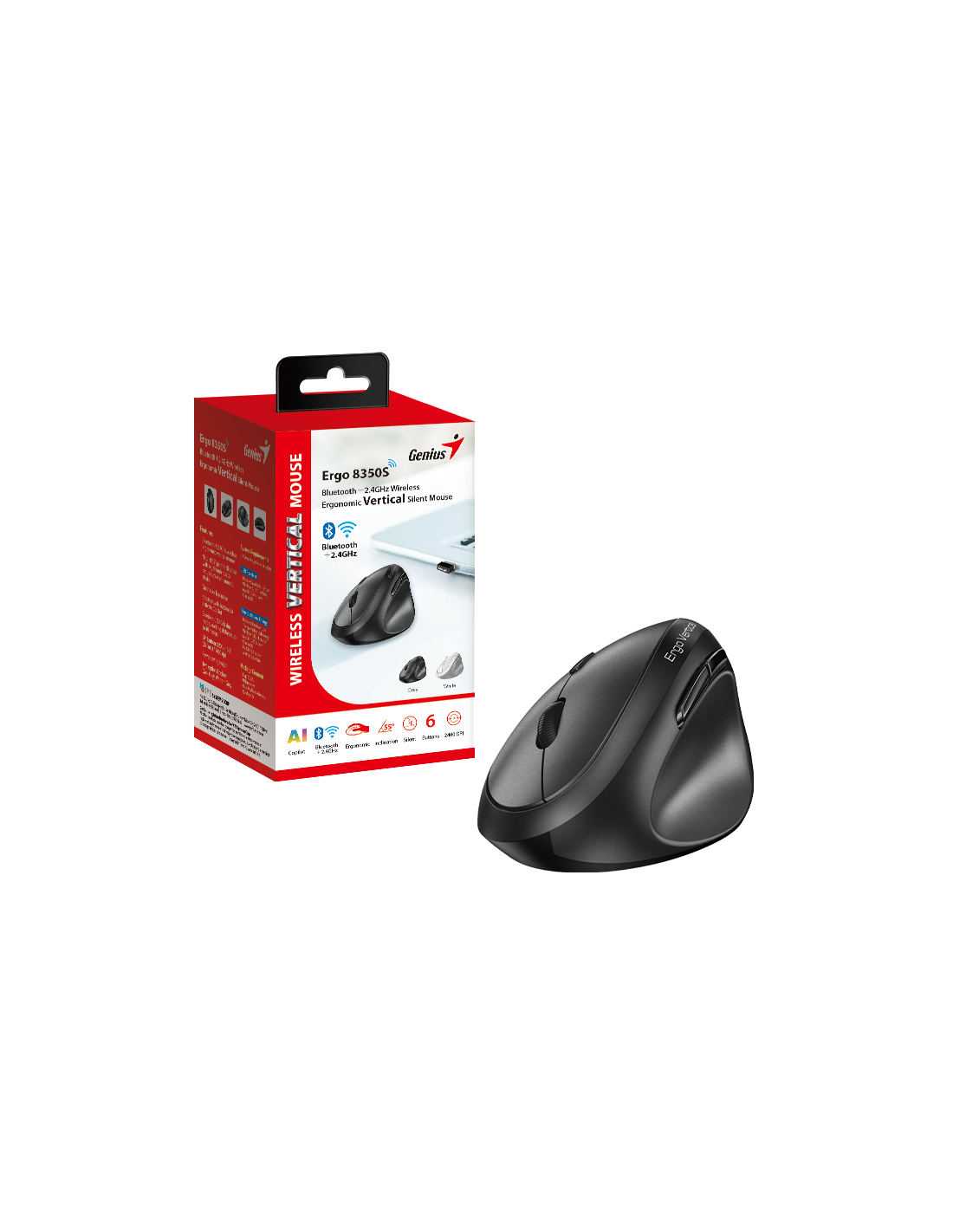 GENIUS MOUSE WIR. ERGO 8350S DUO WIRELESS (BT +2.4Ghz) AI COPILOT ERG DARK