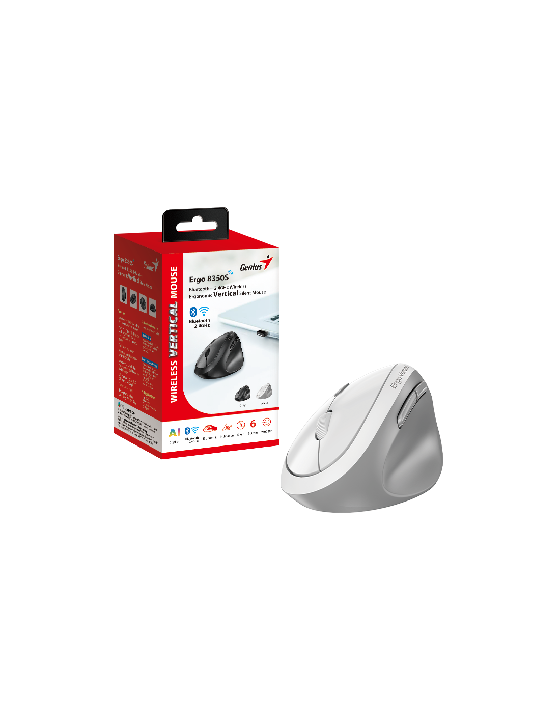 GENIUS MOUSE WIR. ERGO 8350S DUO WIRELESS (BT +2.4Ghz) AI COPILOT ERG WHITE