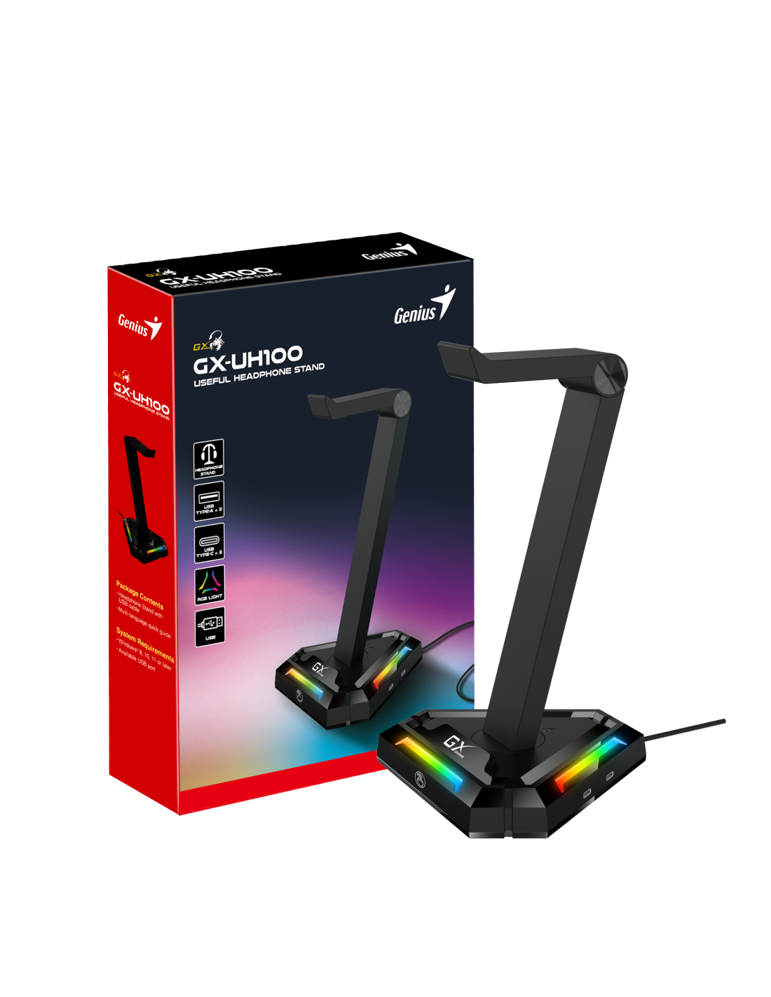 GENIUS PORTA CUFFIA GX-UH100 LED + HUB USB