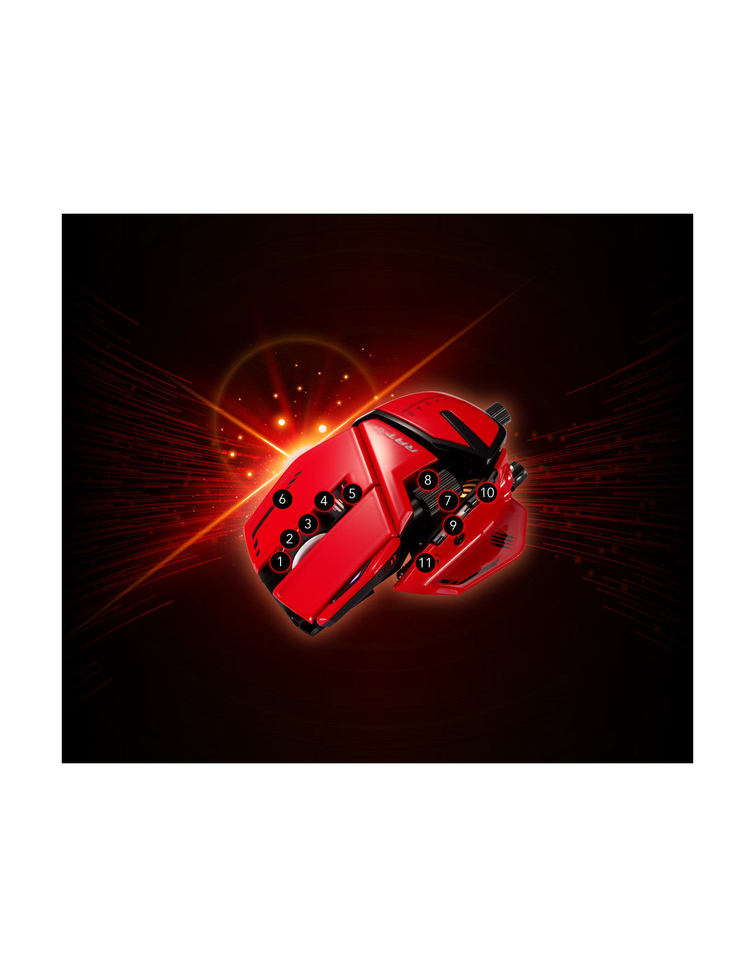 MAD CATZ GAMING MOUSE R.A.T. 8+ RED OTTICO ALLUMINIO +16K DPI 11xPUL PRG