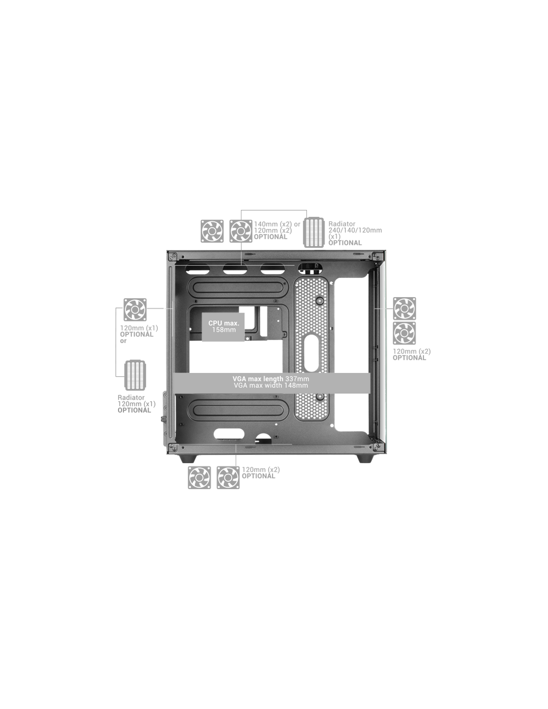 MARSGAMING CASE MC-NOVAM IN ALLUMINIO DUAL-CHAMBER TG 90º WHITE