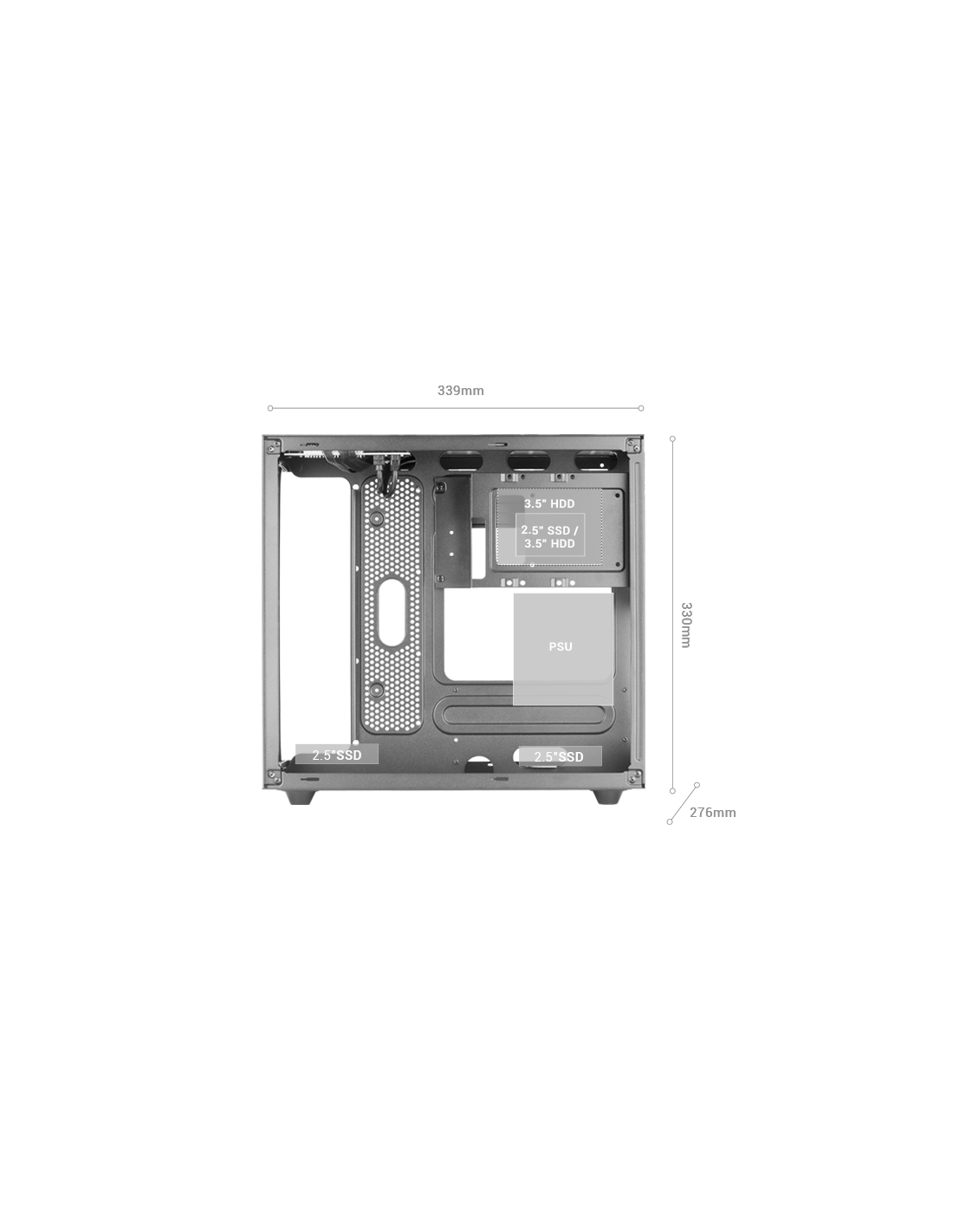 MARSGAMING CASE MC-NOVAM IN ALLUMINIO DUAL-CHAMBER TG 90º WHITE