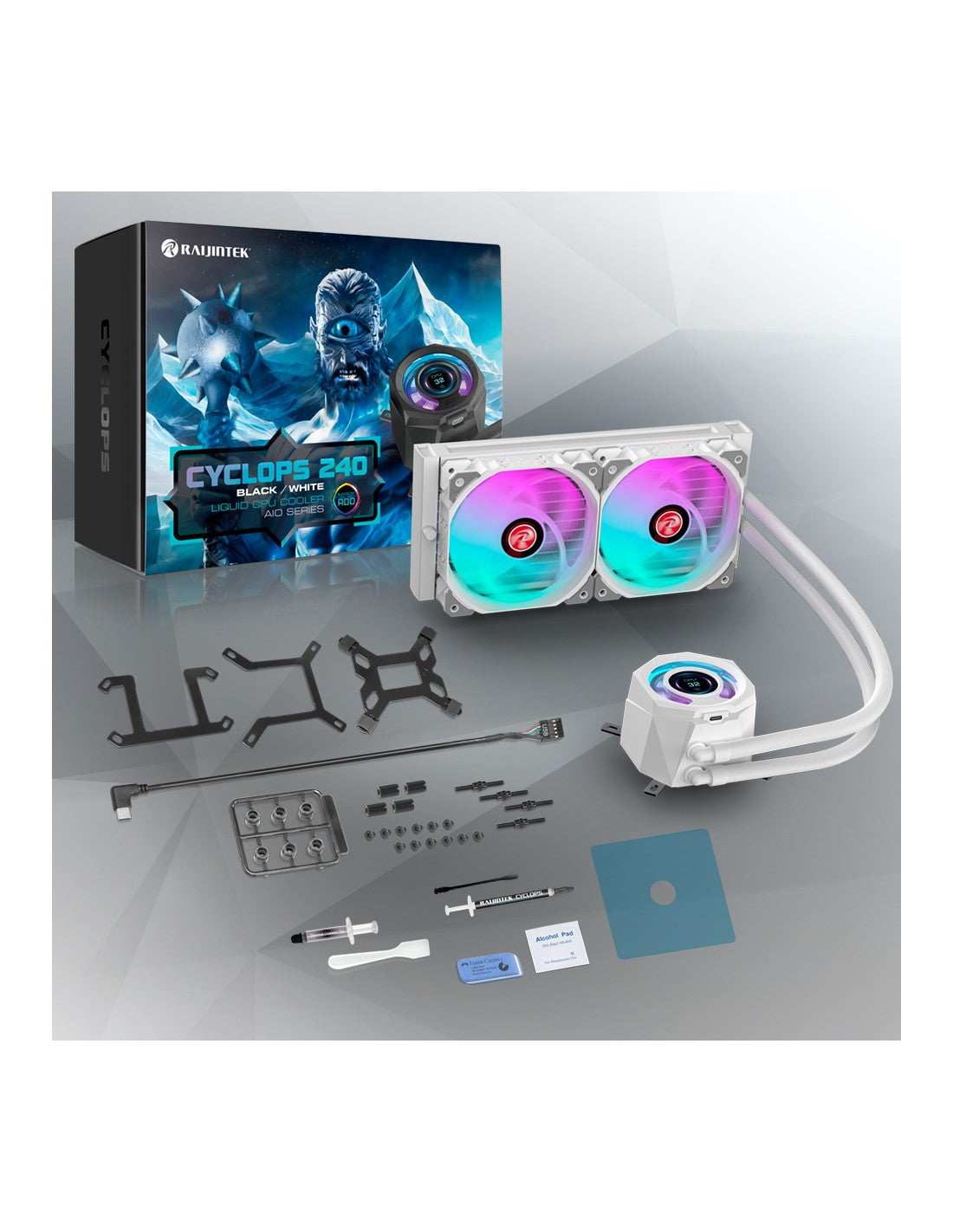 RAIJINTEK RAFF CPU LIQUIDO CYCLOPS 240 WHITE ARGB PWN LCD TFT 1.4 0R10B0023