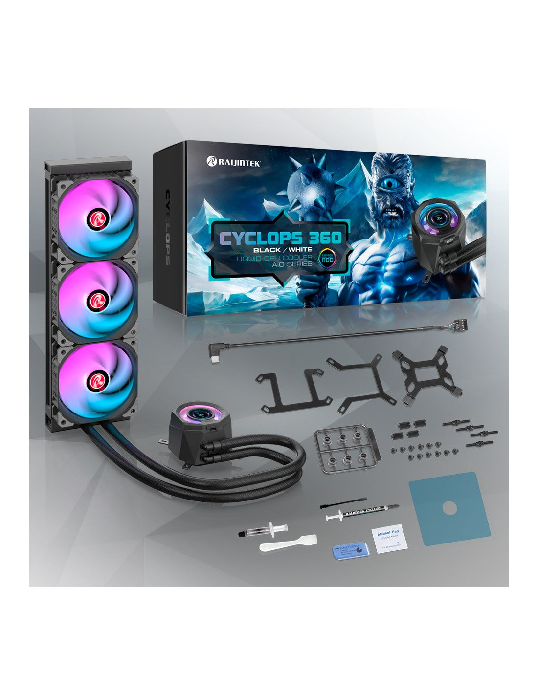 RAIJINTEK RAFF CPU LIQUIDO CYCLOPS 360 BLACK ARGB PWN LCD TFT 1.4 0R10B0022