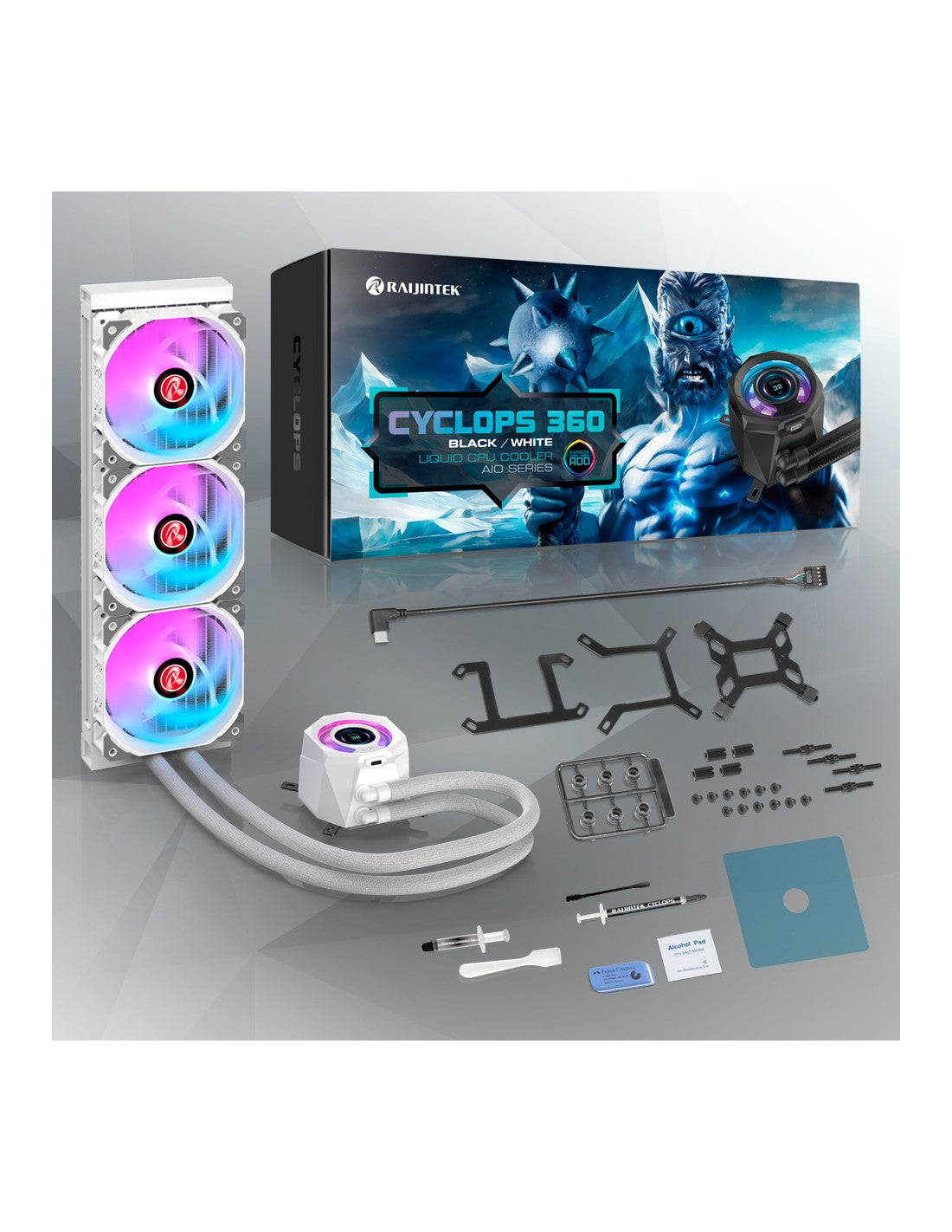 RAIJINTEK RAFF CPU LIQUIDO CYCLOPS 360 WHITE ARGB PWN LCD TFT 1.4 0R10B0022
