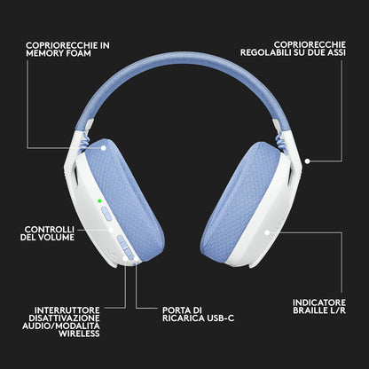 Logitech G G435 LIGHTSPEED Cuffie Gaming Wireless Bluetooth Bianco