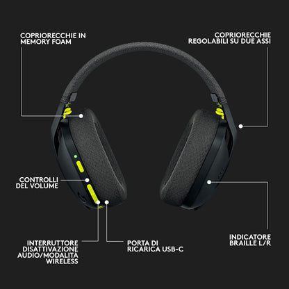 Logitech G G435 LIGHTSPEED Cuffie Gaming Wireless Bluetooth Nero