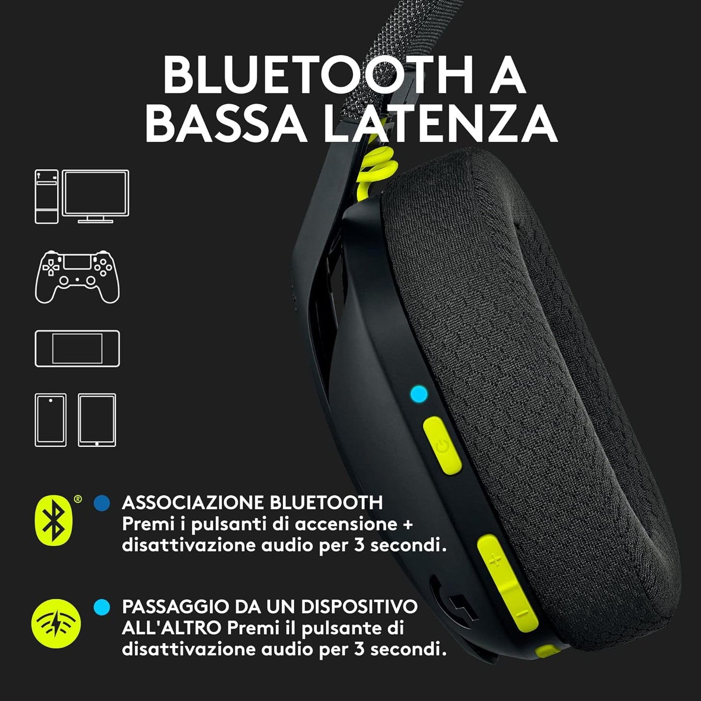 Logitech G G435 LIGHTSPEED Cuffie Gaming Wireless Bluetooth Nero