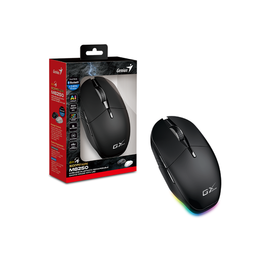 GENIUS MOUSE GAMING USB SCORPION M8250 BLK BT & 2.4GHz 8*RGB 800-3200DPI AI