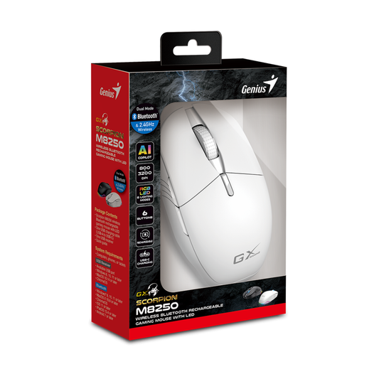 GENIUS MOUSE GAMING USB SCORPION M8250 WHITE BT & 2.4GHz 8*RGB 800-3200DPI