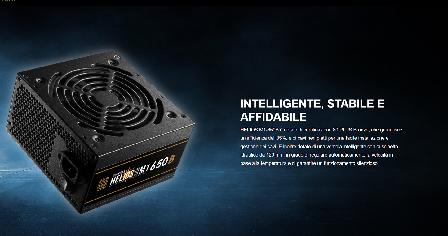 Alimentatore Gamdias HELIOS M1-650B – 650W, cablato, Certificazione 80 PLUS Bronze