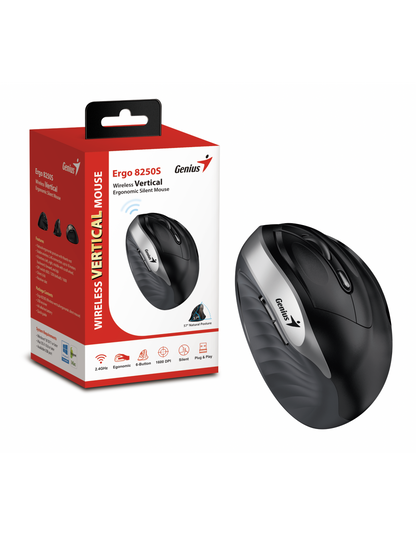GENIUS MOUSE ERGONOMIC WIR. ERGO 8250S VERTICALE + POGGIAPOLSO SILVER GRAY/