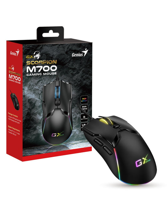 GENIUS MOUSE GAMING USB SCORPION M700 12*RGB 6 BUTTONS 800-7200DPI 1.8m